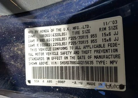 2004 Honda Cr-V Ex из США, поврежденный, VIN SHSRD78804U215635